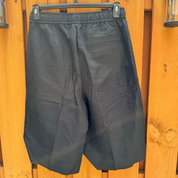 ZARA. NWT. Long Black Shorts. Elastic Waist. Drawstring.Cotton/Linen Ble… - Picture 2 of 8